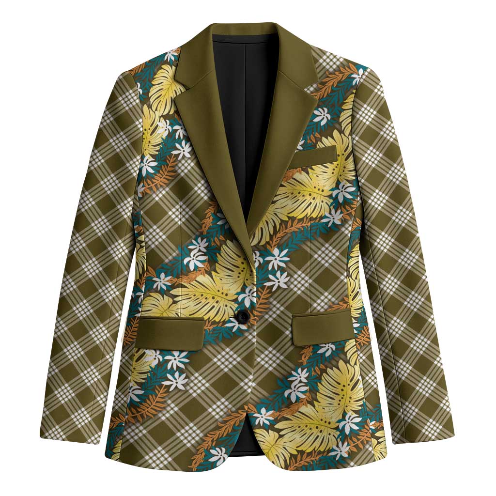 Polynesian Monstera Tiare Floral Blazer Yellow Tropical Plaid - Polynesian Pride