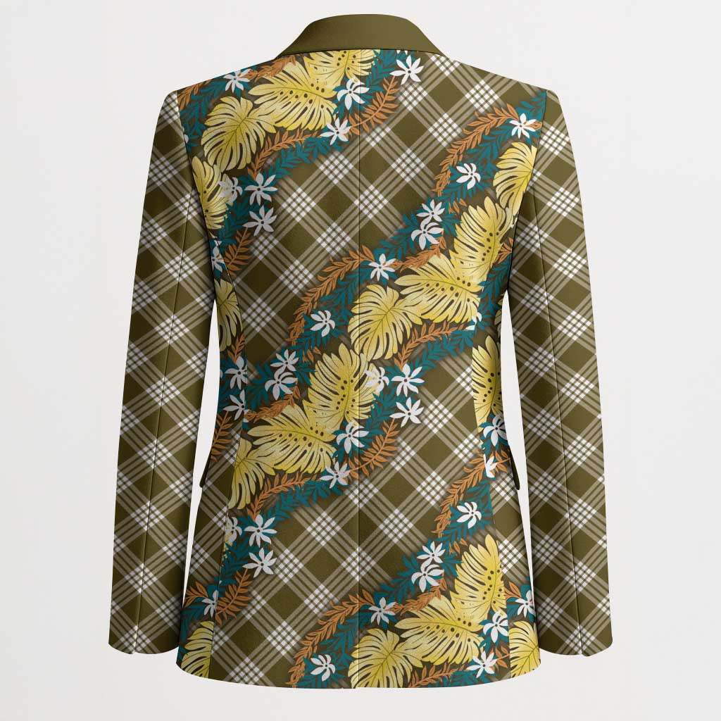 Polynesian Monstera Tiare Floral Blazer Yellow Tropical Plaid - Polynesian Pride
