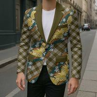 Polynesian Monstera Tiare Floral Blazer Yellow Tropical Plaid - Polynesian Pride