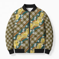 Polynesian Monstera Tiare Floral Bomber Puffer Jacket Yellow Tropical Plaid LT01 Unisex Yellow - Polynesian Pride