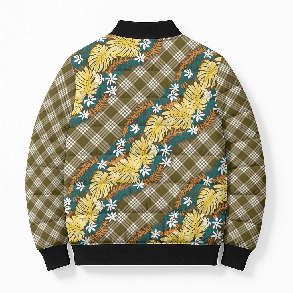 Polynesian Monstera Tiare Floral Bomber Puffer Jacket Yellow Tropical Plaid LT01 - Polynesian Pride