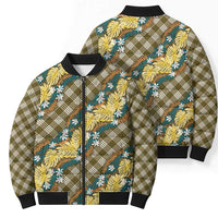 Polynesian Monstera Tiare Floral Bomber Puffer Jacket Yellow Tropical Plaid LT01 - Polynesian Pride
