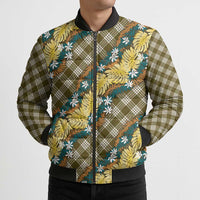 Polynesian Monstera Tiare Floral Bomber Puffer Jacket Yellow Tropical Plaid LT01 - Polynesian Pride