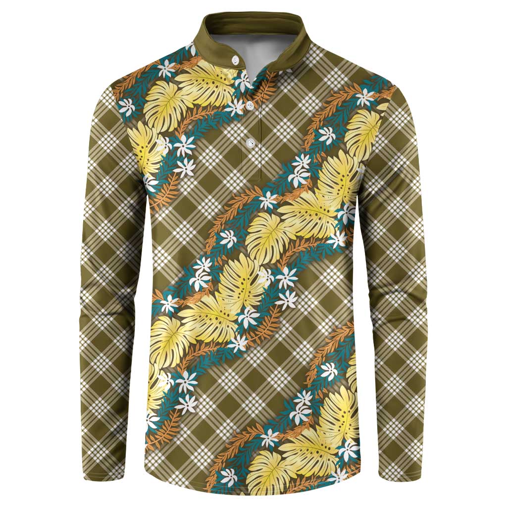 Polynesian Monstera Tiare Floral Button Sweatshirt Yellow Tropical Plaid LT01 Yellow - Polynesian Pride
