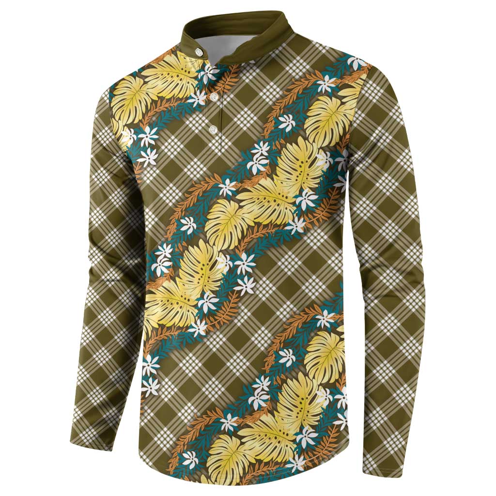 Polynesian Monstera Tiare Floral Button Sweatshirt Yellow Tropical Plaid LT01 - Polynesian Pride