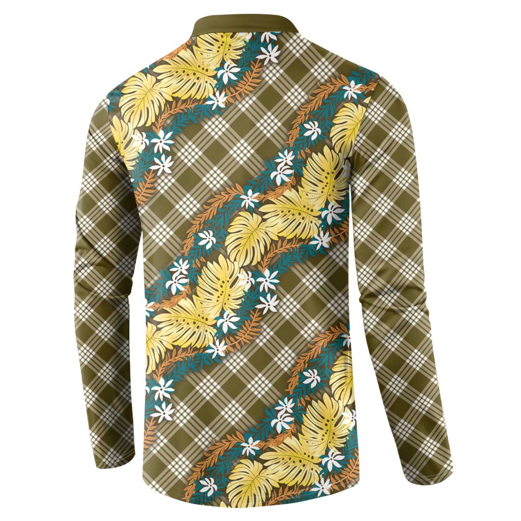 Polynesian Monstera Tiare Floral Button Sweatshirt Yellow Tropical Plaid LT01 - Polynesian Pride