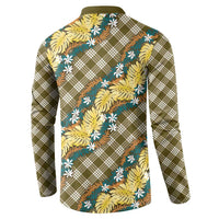 Polynesian Monstera Tiare Floral Button Sweatshirt Yellow Tropical Plaid LT01 - Polynesian Pride
