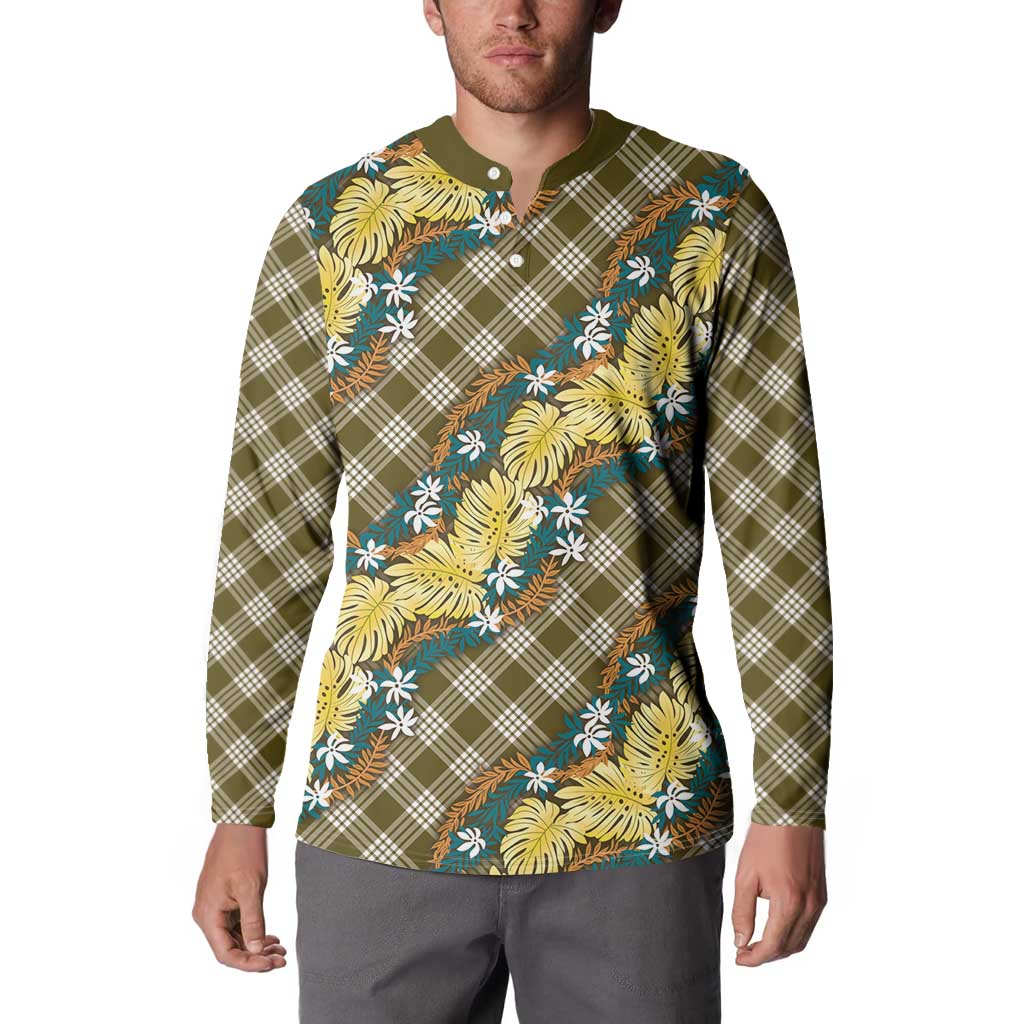 Polynesian Monstera Tiare Floral Button Sweatshirt Yellow Tropical Plaid LT01 - Polynesian Pride