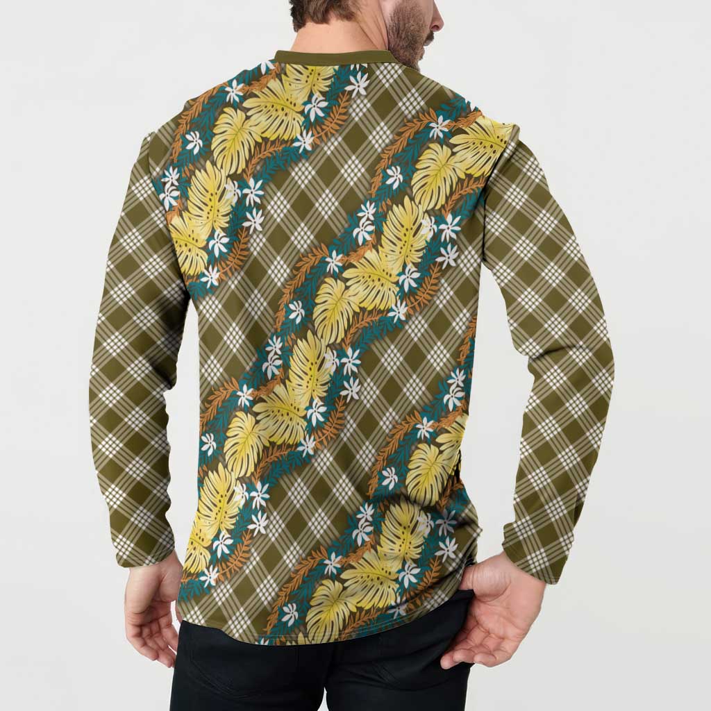 Polynesian Monstera Tiare Floral Button Sweatshirt Yellow Tropical Plaid LT01 - Polynesian Pride