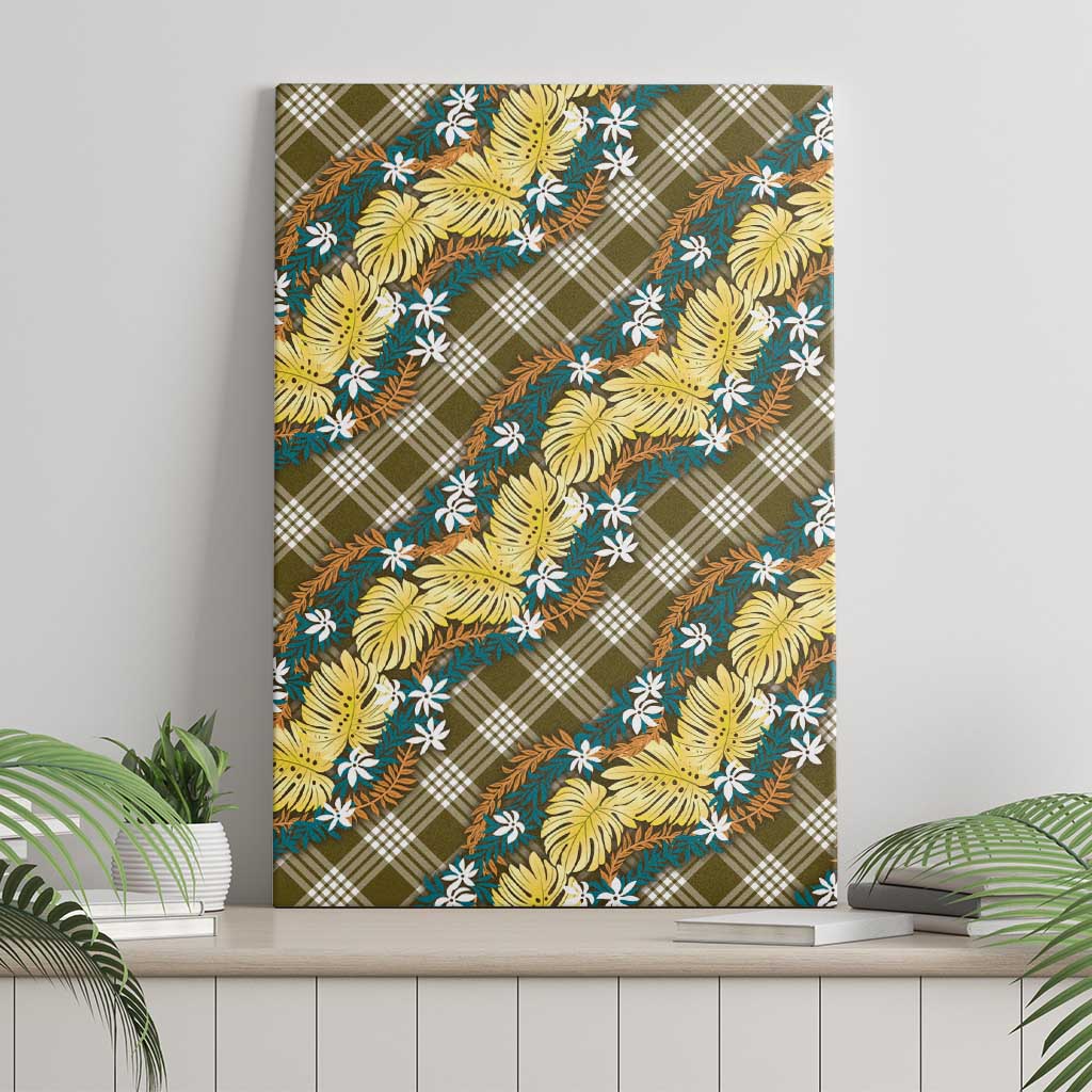 Polynesian Monstera Tiare Floral Canvas Wall Art Yellow Tropical Plaid LT01 - Polynesian Pride