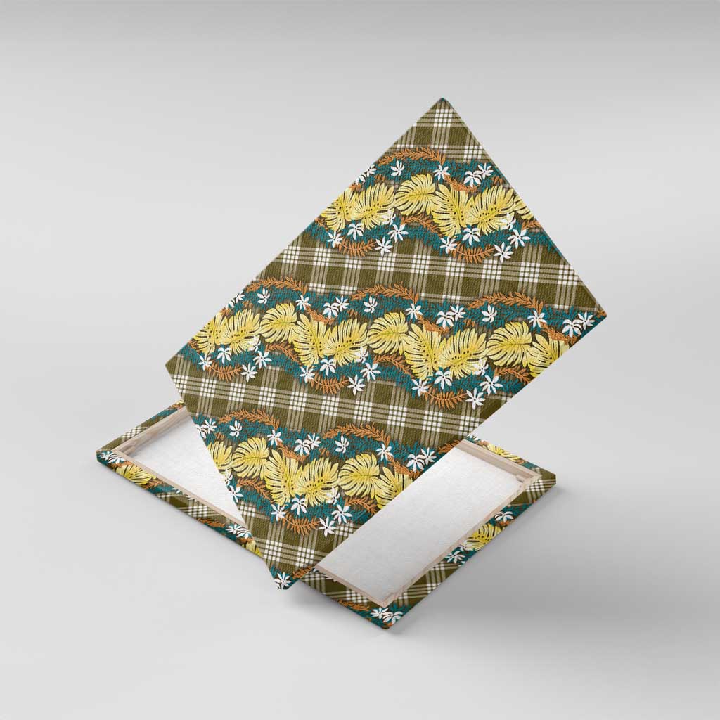 Polynesian Monstera Tiare Floral Canvas Wall Art Yellow Tropical Plaid LT01 With Frame Yellow - Polynesian Pride