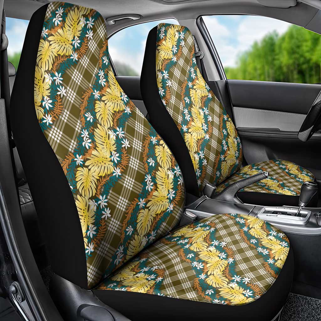 Polynesian Monstera Tiare Floral Car Seat Cover Yellow Tropical Plaid LT01 - Polynesian Pride