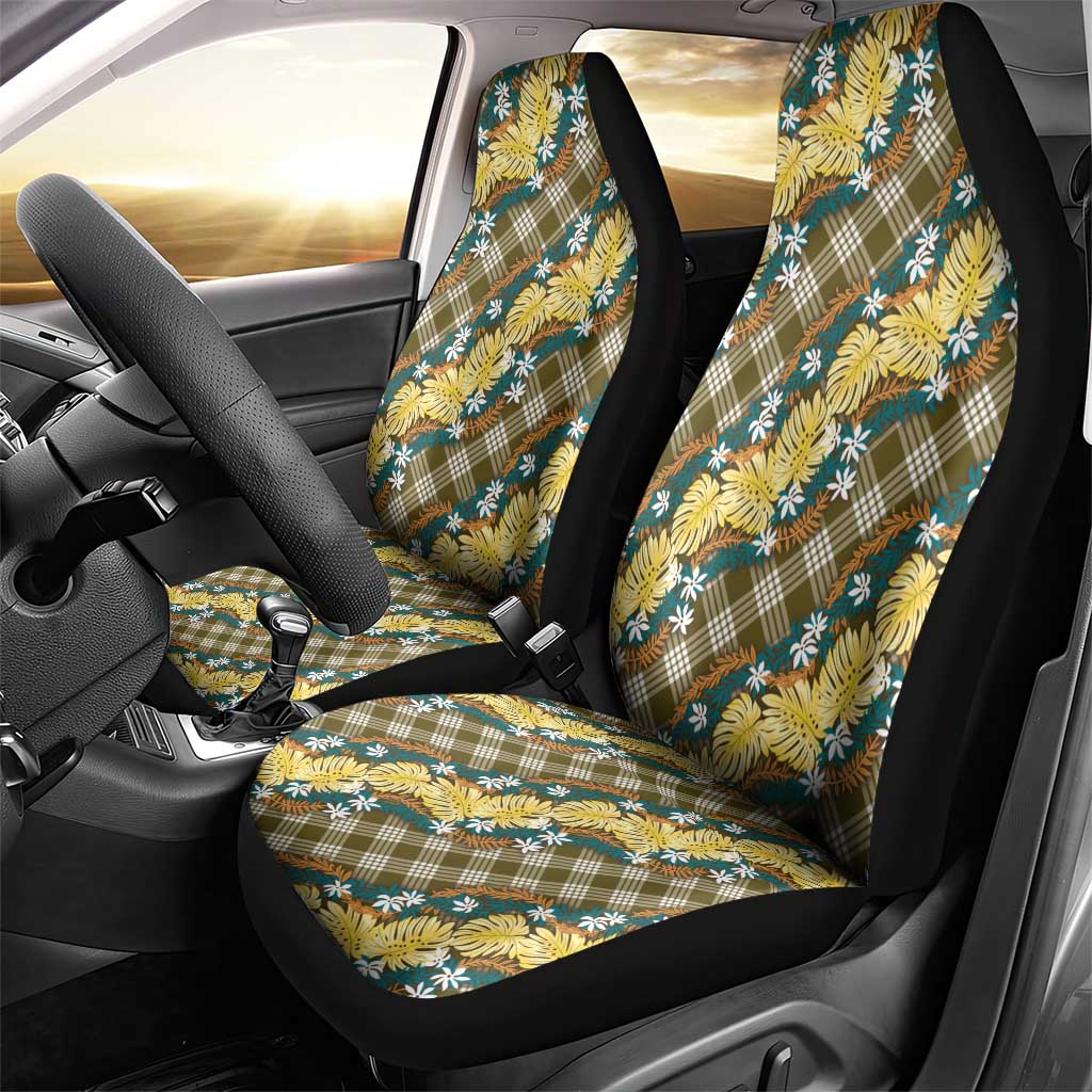 Polynesian Monstera Tiare Floral Car Seat Cover Yellow Tropical Plaid LT01 - Polynesian Pride