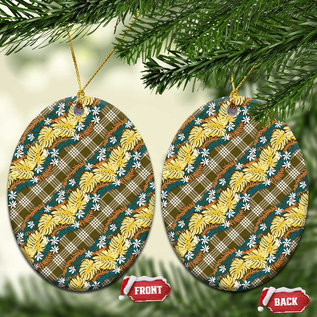 Polynesian Monstera Tiare Floral Ceramic Ornament Yellow Tropical Plaid LT01 Oval Yellow - Polynesian Pride