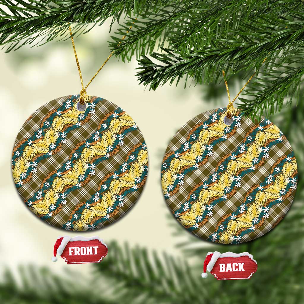 Polynesian Monstera Tiare Floral Ceramic Ornament Yellow Tropical Plaid LT01 Circle Yellow - Polynesian Pride