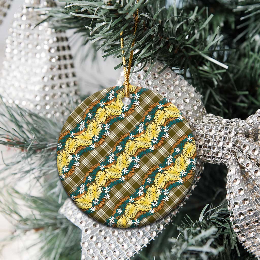 Polynesian Monstera Tiare Floral Ceramic Ornament Yellow Tropical Plaid LT01 - Polynesian Pride