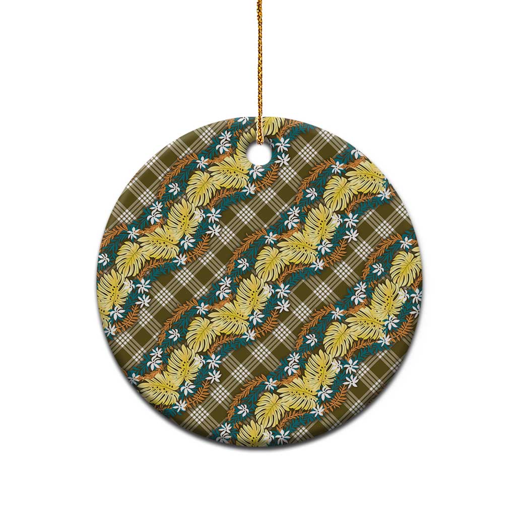 Polynesian Monstera Tiare Floral Ceramic Ornament Yellow Tropical Plaid LT01 - Polynesian Pride