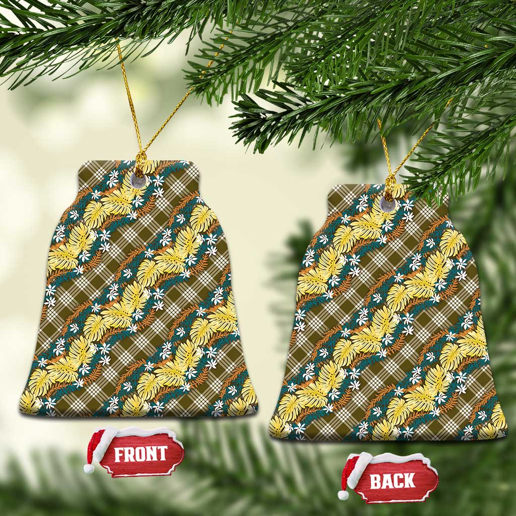 Polynesian Monstera Tiare Floral Ceramic Ornament Yellow Tropical Plaid LT01 Bell Flake Yellow - Polynesian Pride