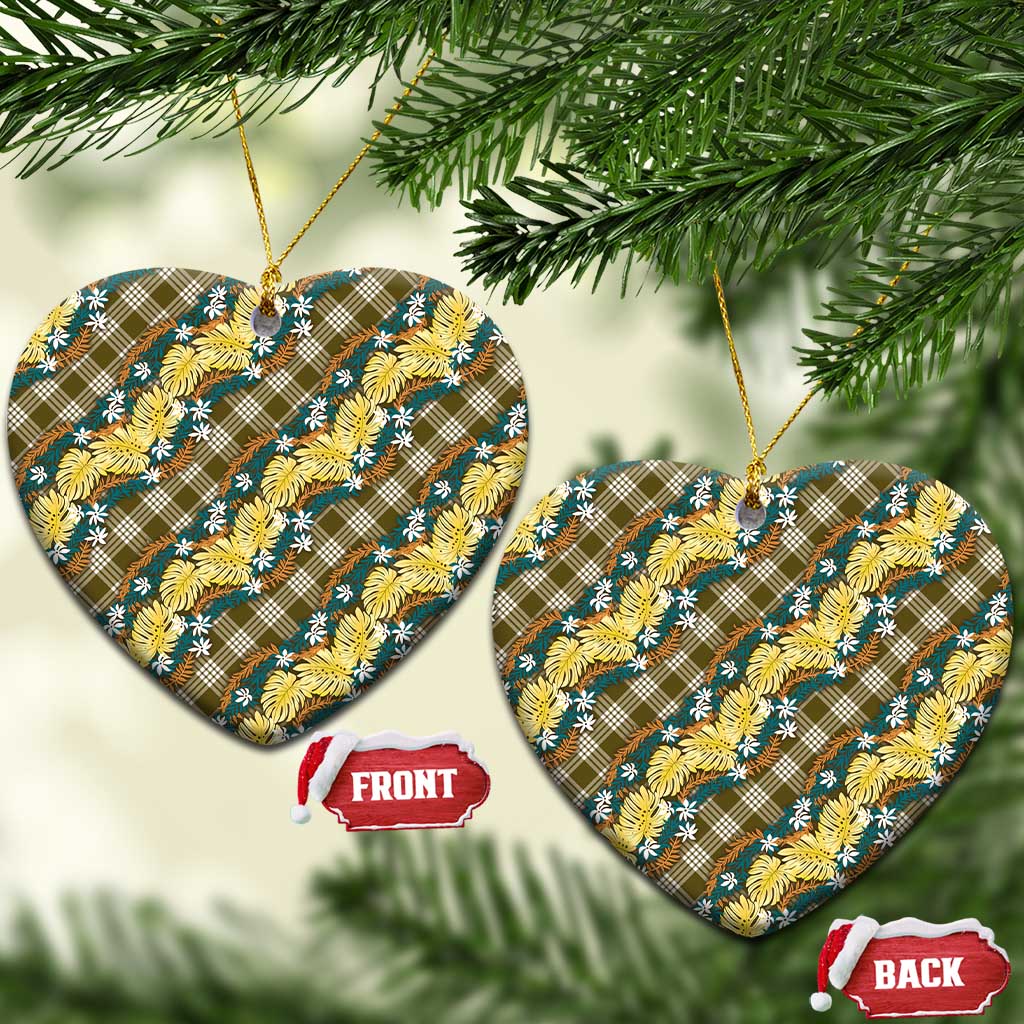 Polynesian Monstera Tiare Floral Ceramic Ornament Yellow Tropical Plaid LT01 Heart Yellow - Polynesian Pride