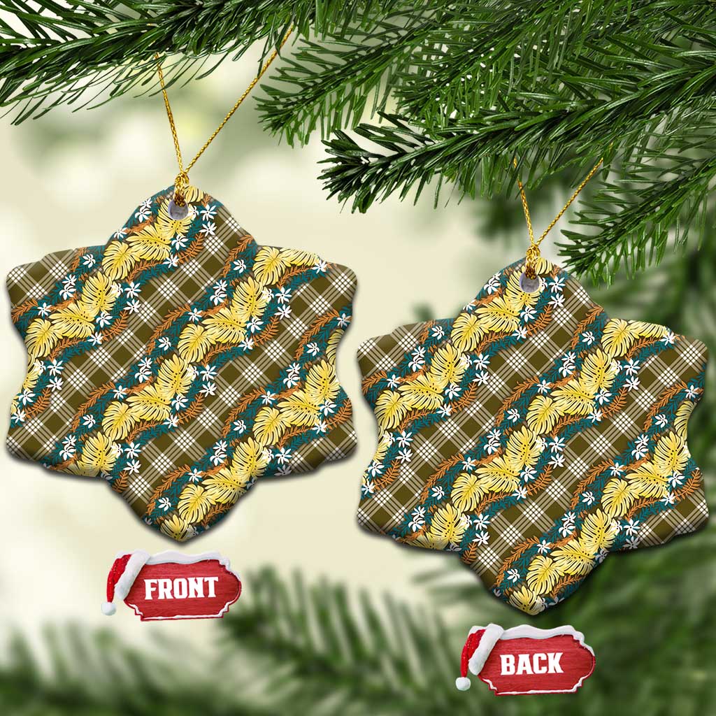 Polynesian Monstera Tiare Floral Ceramic Ornament Yellow Tropical Plaid LT01 Snow Flake Yellow - Polynesian Pride