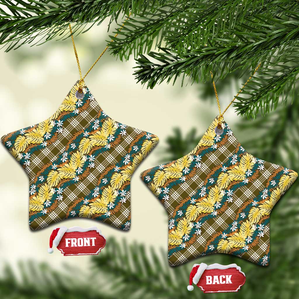 Polynesian Monstera Tiare Floral Ceramic Ornament Yellow Tropical Plaid LT01 Star Yellow - Polynesian Pride