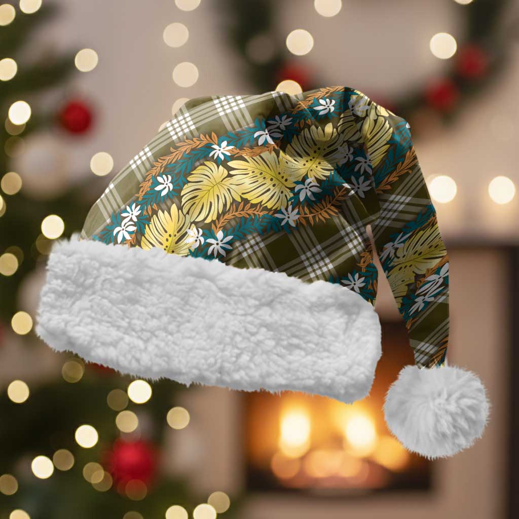 Polynesian Monstera Tiare Floral Christmas Santa Hat Yellow Tropical Plaid LT01 With Fur Yellow - Polynesian Pride