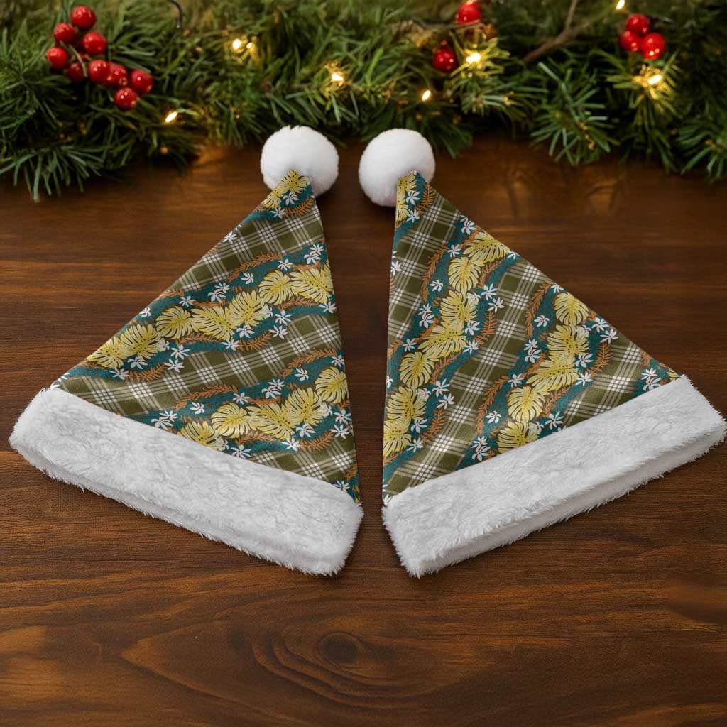 Polynesian Monstera Tiare Floral Christmas Santa Hat Yellow Tropical Plaid LT01 - Polynesian Pride