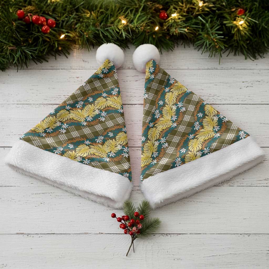 Polynesian Monstera Tiare Floral Christmas Santa Hat Yellow Tropical Plaid LT01 - Polynesian Pride