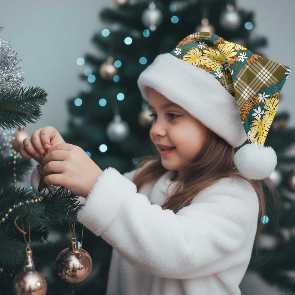 Polynesian Monstera Tiare Floral Christmas Santa Hat Yellow Tropical Plaid LT01 - Polynesian Pride