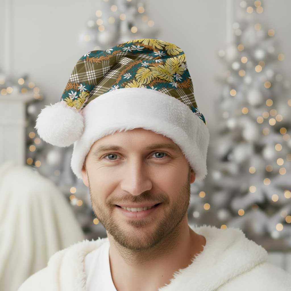 Polynesian Monstera Tiare Floral Christmas Santa Hat Yellow Tropical Plaid LT01 - Polynesian Pride