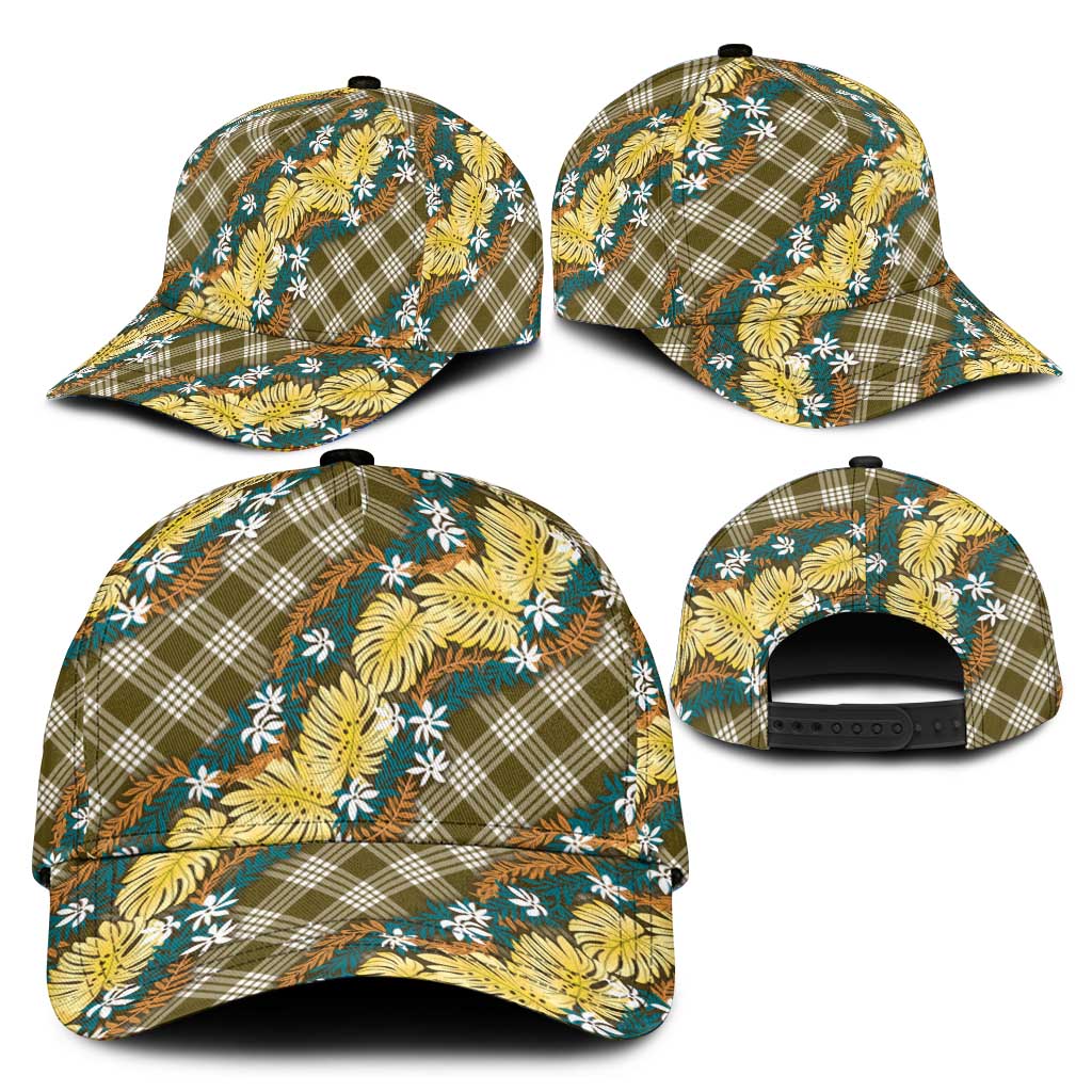 Polynesian Monstera Tiare Floral Classic Cap Yellow Tropical Plaid LT01 - Polynesian Pride