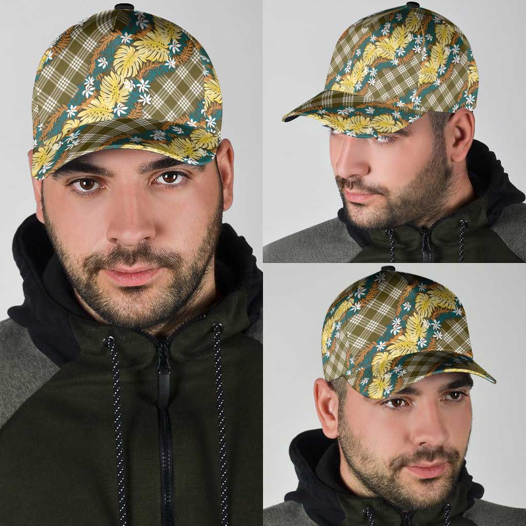 Polynesian Monstera Tiare Floral Classic Cap Yellow Tropical Plaid LT01 - Polynesian Pride