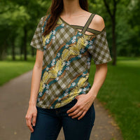 Polynesian Monstera Tiare Floral Cross Shoulder Shirt Yellow Tropical Plaid LT01 - Polynesian Pride