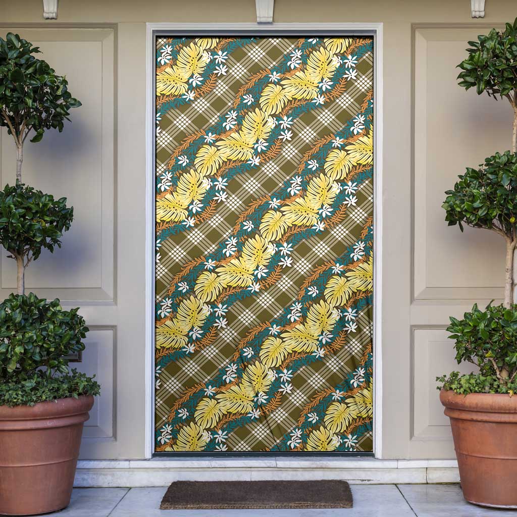 Polynesian Monstera Tiare Floral Door Cover Yellow Tropical Plaid - Polynesian Pride