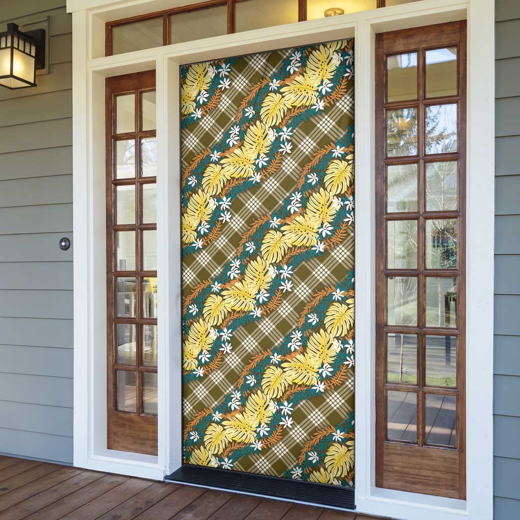 Polynesian Monstera Tiare Floral Door Cover Yellow Tropical Plaid - Polynesian Pride
