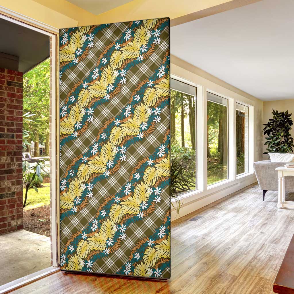 Polynesian Monstera Tiare Floral Door Cover Yellow Tropical Plaid - Polynesian Pride