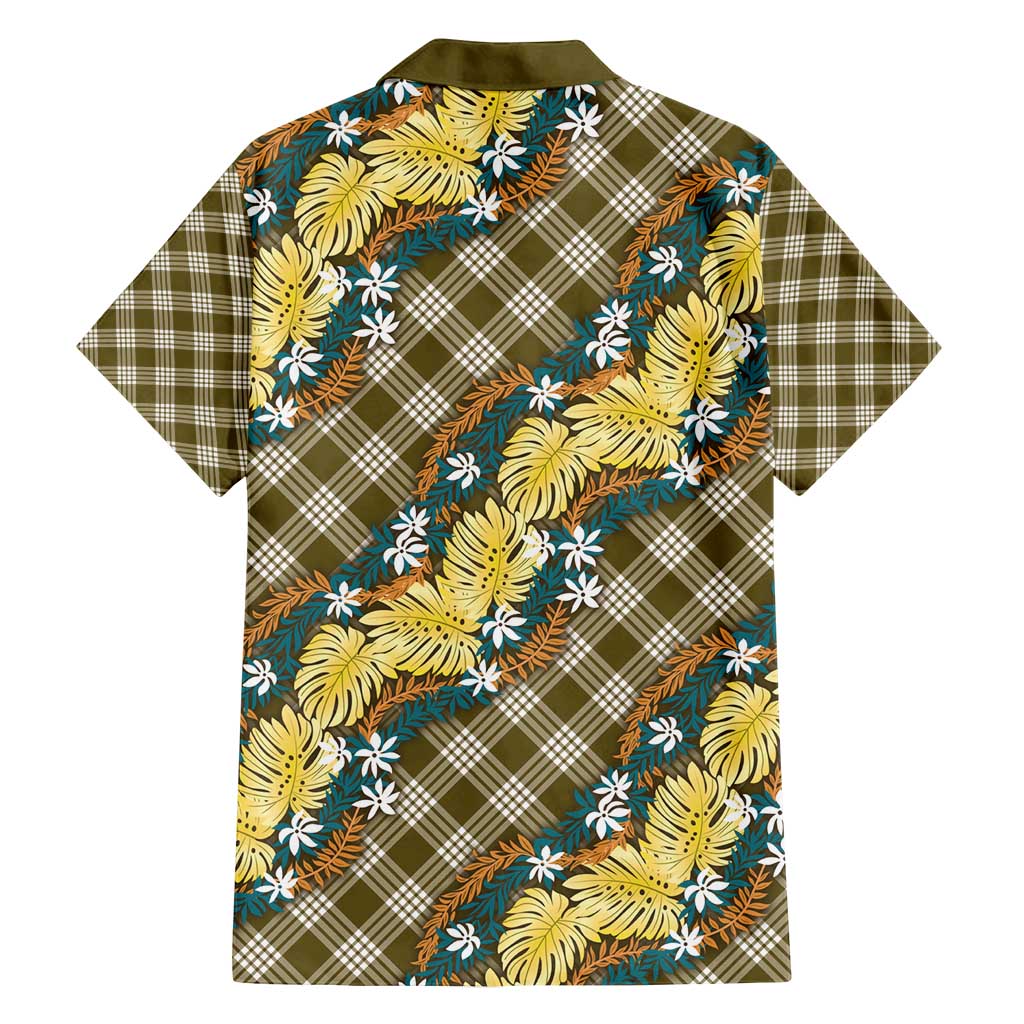 Polynesian Monstera Tiare Floral Family Matching Long Sleeve Bodycon Dress and Hawaiian Shirt Yellow Tropical Plaid - Polynesian Pride