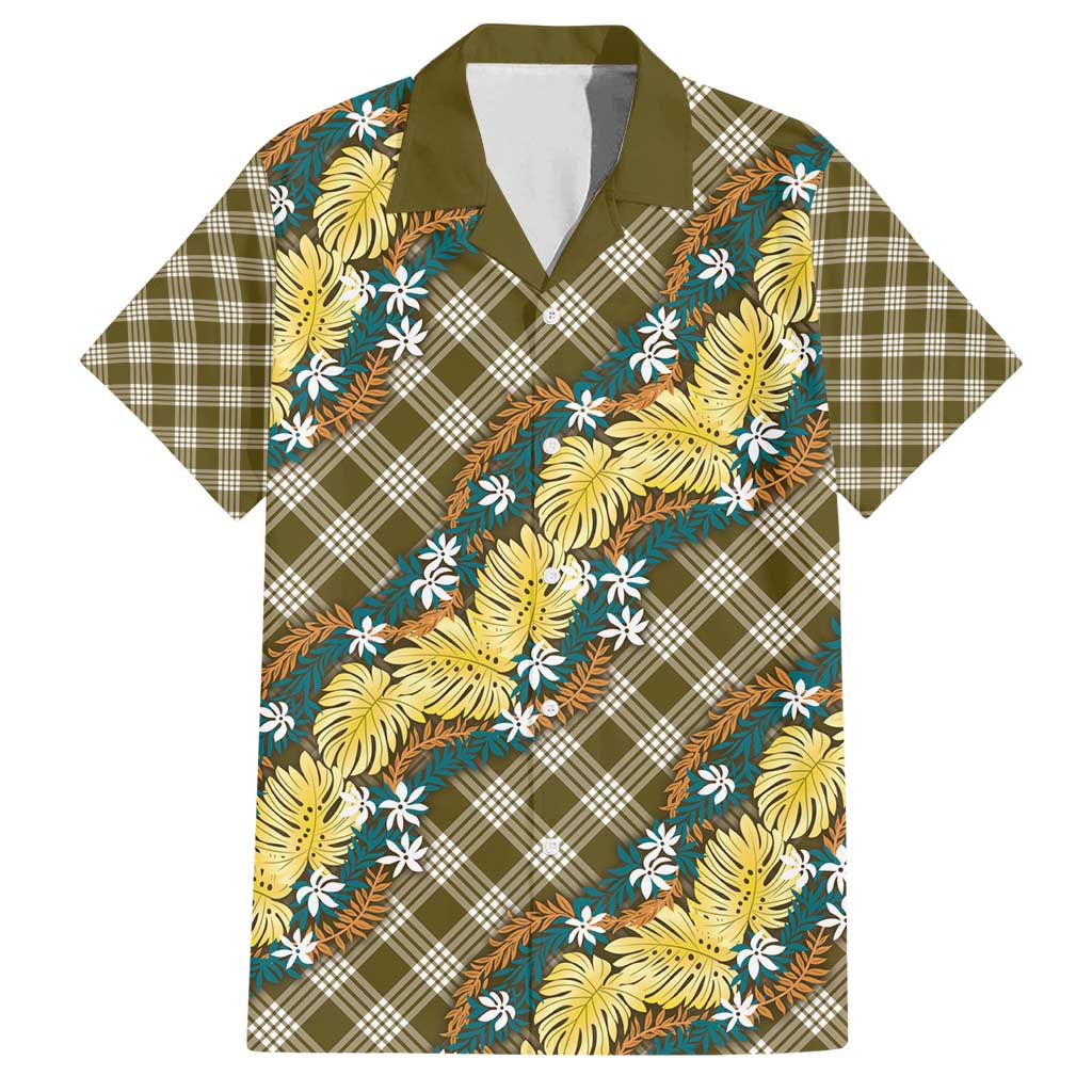 Polynesian Monstera Tiare Floral Family Matching Summer Maxi Dress and Hawaiian Shirt Yellow Tropical Plaid - Polynesian Pride