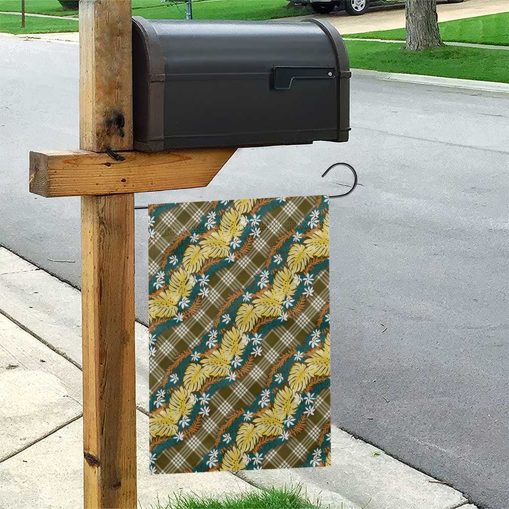 Polynesian Monstera Tiare Floral Garden Flag Yellow Tropical Plaid - Polynesian Pride