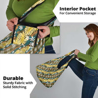 Polynesian Monstera Tiare Floral Grocery Bag Yellow Tropical Plaid - Polynesian Pride