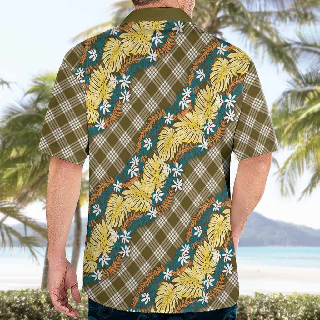 Polynesian Monstera Tiare Floral Hawaiian Shirt Yellow Tropical Plaid - Polynesian Pride