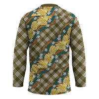 Polynesian Monstera Tiare Floral Hockey Jersey Yellow Tropical Plaid - Polynesian Pride