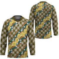 Polynesian Monstera Tiare Floral Hockey Jersey Yellow Tropical Plaid - Polynesian Pride