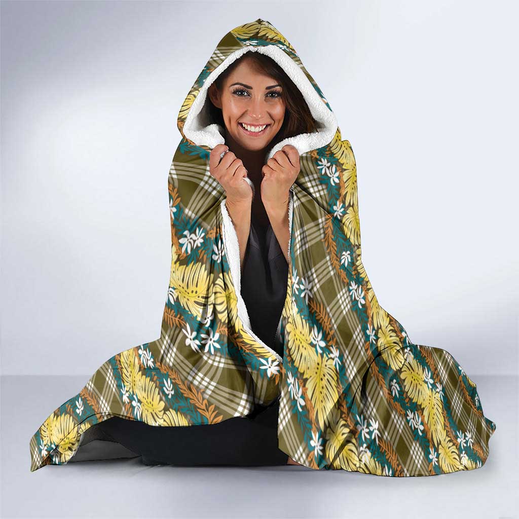 Polynesian Monstera Tiare Floral Hooded Blanket Yellow Tropical Plaid LT01 - Polynesian Pride