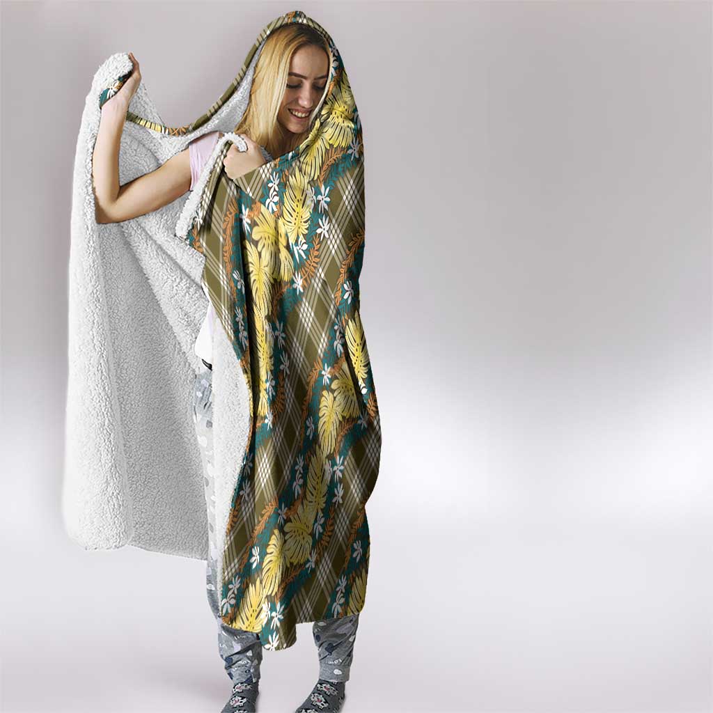 Polynesian Monstera Tiare Floral Hooded Blanket Yellow Tropical Plaid LT01 - Polynesian Pride