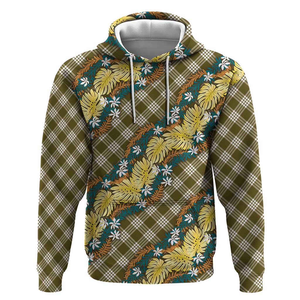 Polynesian Monstera Tiare Floral Hoodie Yellow Tropical Plaid - Polynesian Pride