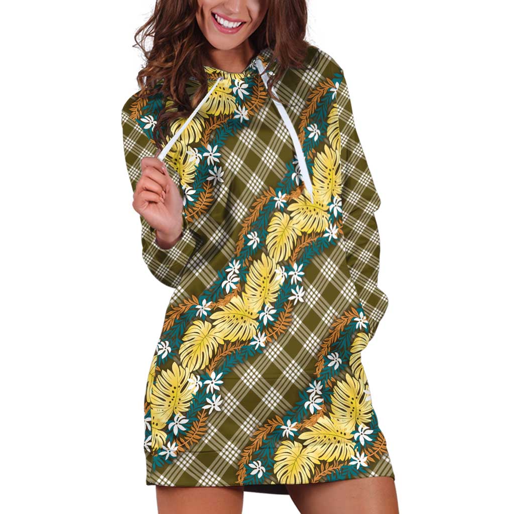 Polynesian Monstera Tiare Floral Hoodie Dress Yellow Tropical Plaid LT01 Yellow - Polynesian Pride
