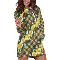 Polynesian Monstera Tiare Floral Hoodie Dress Yellow Tropical Plaid LT01 Yellow - Polynesian Pride