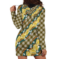 Polynesian Monstera Tiare Floral Hoodie Dress Yellow Tropical Plaid LT01 - Polynesian Pride