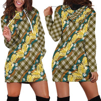 Polynesian Monstera Tiare Floral Hoodie Dress Yellow Tropical Plaid LT01 - Polynesian Pride